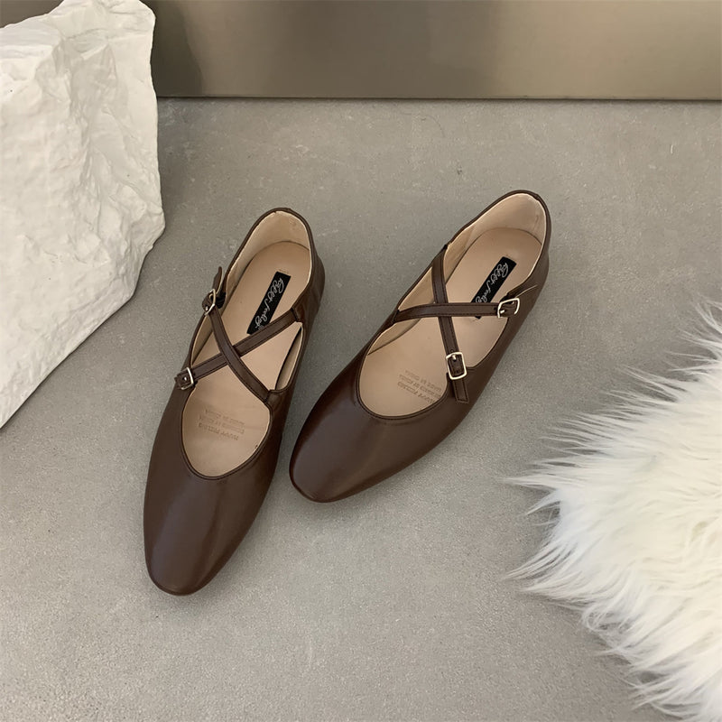 Cross Buckle Flats Women's Retro - Clear Vision™️Glasses