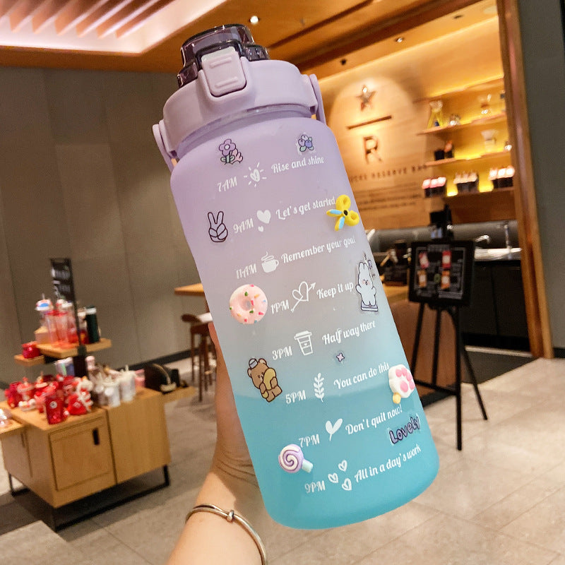 Stickers Water Bottle With Straw 2000ml Cute Portable Scale Bottle - Clear Vision™️Glasses