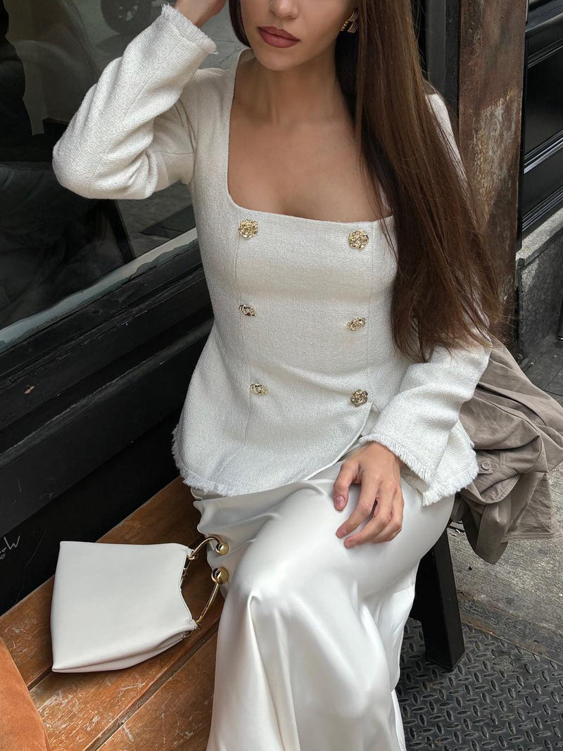 Square Neck Waist Long Sleeve Blazers - Clear Vision™️Glasses