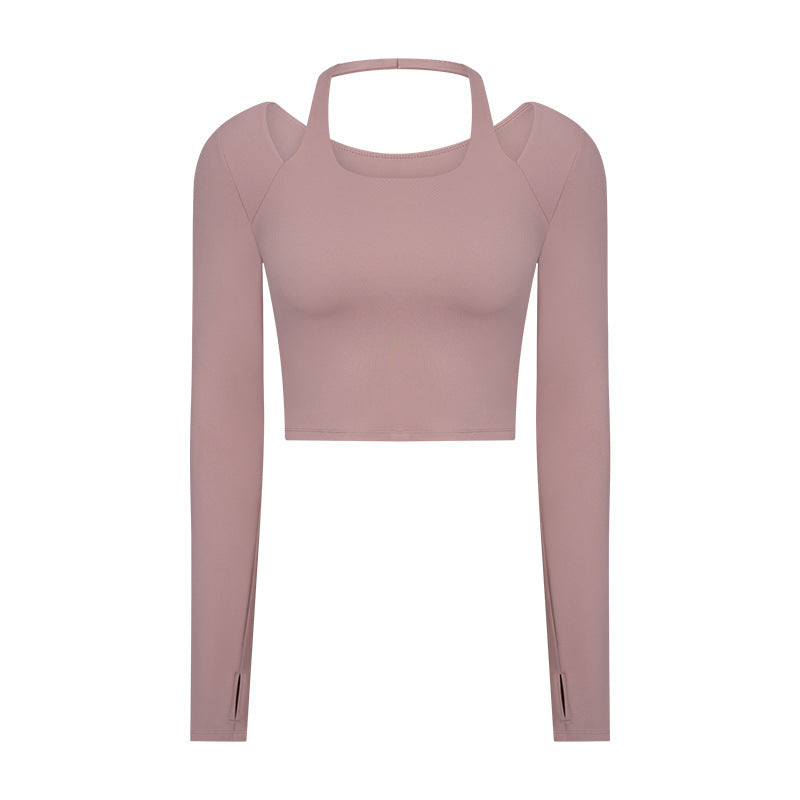 Halter Sports Long Sleeve With Chest Pad Slim-fit Yoga Wear Top - Clear Vision™️Glasses
