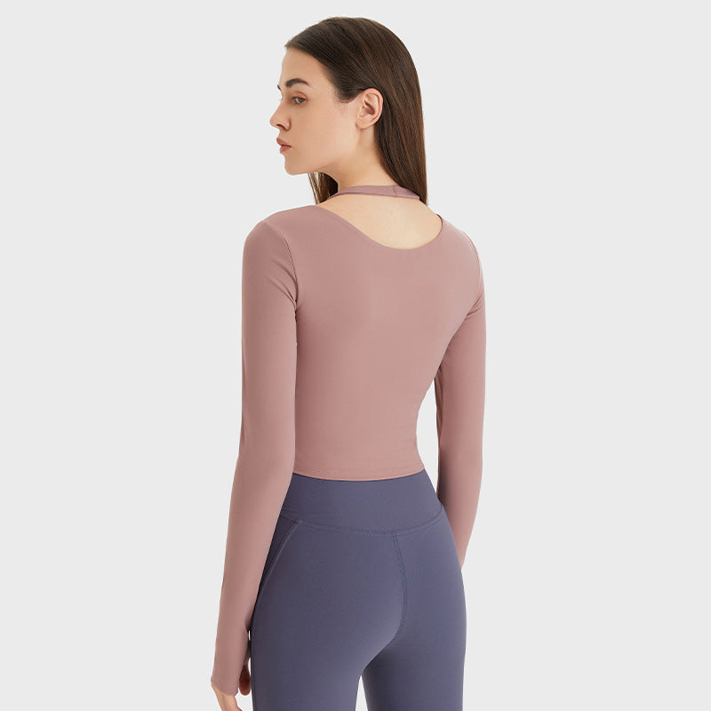 Halter Sports Long Sleeve With Chest Pad Slim-fit Yoga Wear Top - Clear Vision™️Glasses
