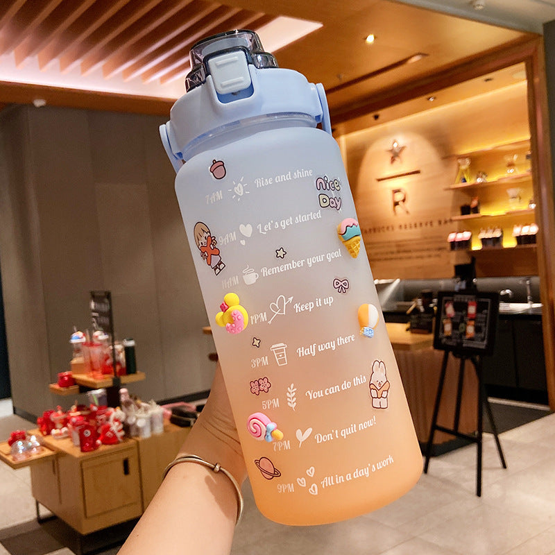 Stickers Water Bottle With Straw 2000ml Cute Portable Scale Bottle - Clear Vision™️Glasses