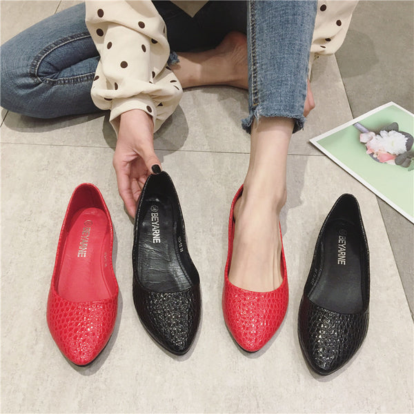 Patent Leather Feel Embossed Snake Print Flats - Clear Vision™️Glasses