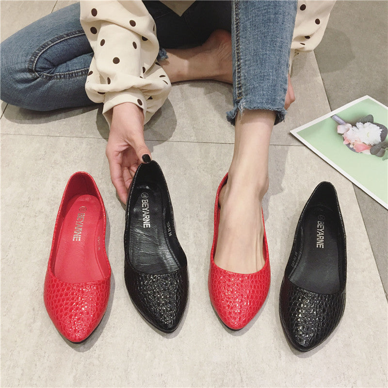 Patent Leather Feel Embossed Snake Print Flats - Clear Vision™️Glasses