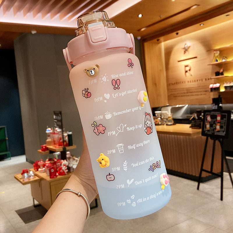 Stickers Water Bottle With Straw 2000ml Cute Portable Scale Bottle - Clear Vision™️Glasses