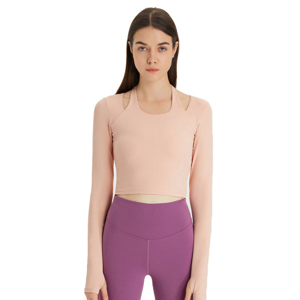 Halter Sports Long Sleeve With Chest Pad Slim-fit Yoga Wear Top - Clear Vision™️Glasses
