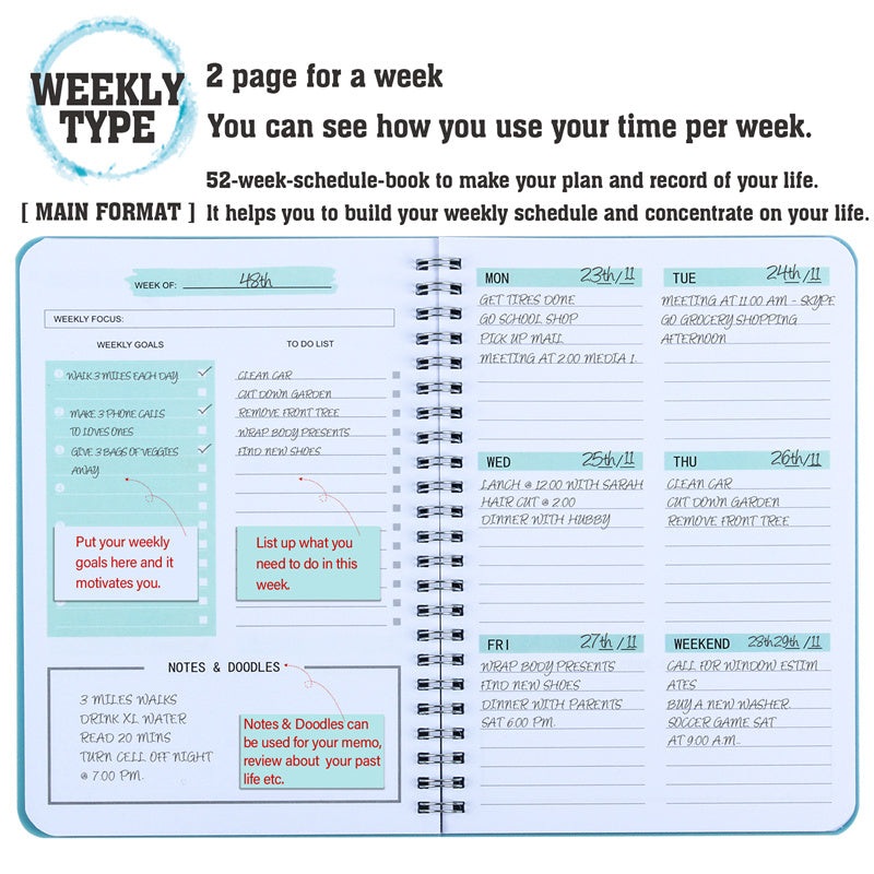 Non Dated Daily Weekly Monthly Planner Agenda Notebook Diary - Clear Vision™️Glasses