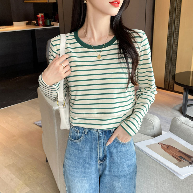Striped Nursing Shirt Spring And Autumn Long Sleeve Nursing Clothes - Clear Vision™️Glasses