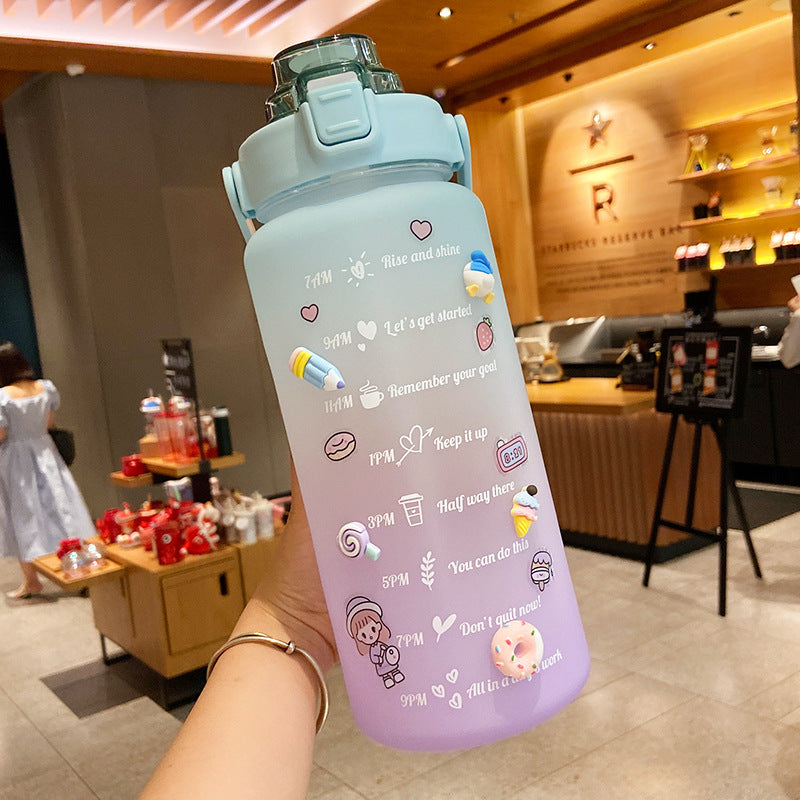 Stickers Water Bottle With Straw 2000ml Cute Portable Scale Bottle - Clear Vision™️Glasses