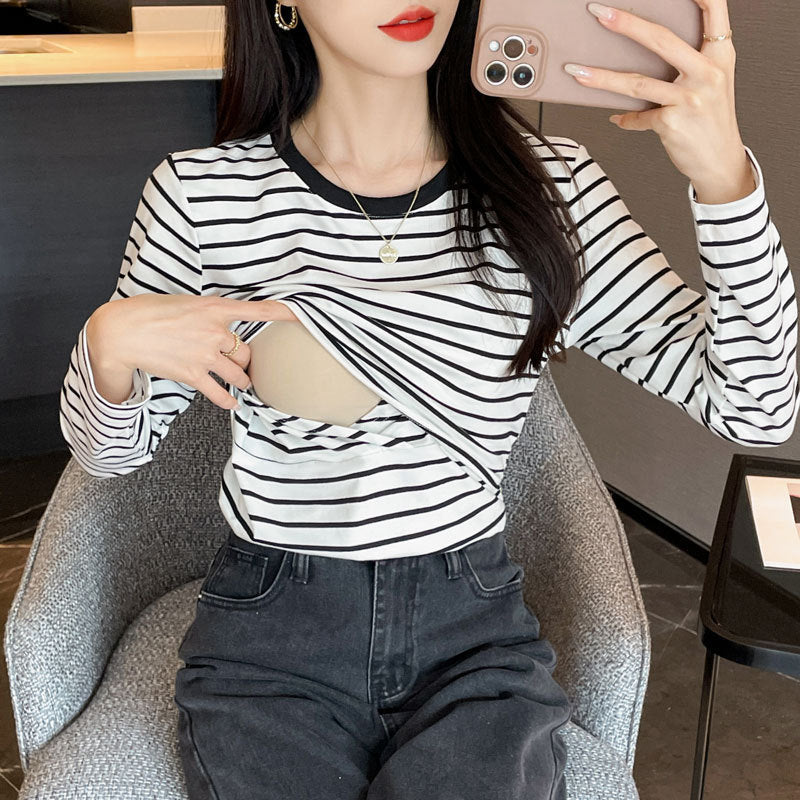 Striped Nursing Shirt Spring And Autumn Long Sleeve Nursing Clothes - Clear Vision™️Glasses