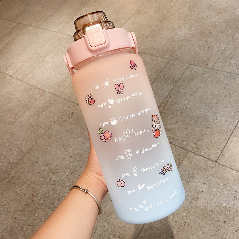 Stickers Water Bottle With Straw 2000ml Cute Portable Scale Bottle - Clear Vision™️Glasses