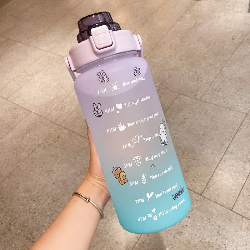 Stickers Water Bottle With Straw 2000ml Cute Portable Scale Bottle - Clear Vision™️Glasses