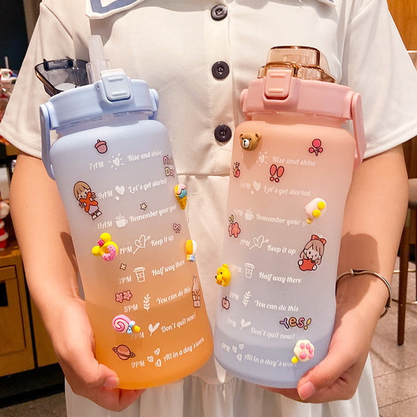 Stickers Water Bottle With Straw 2000ml Cute Portable Scale Bottle - Clear Vision™️Glasses