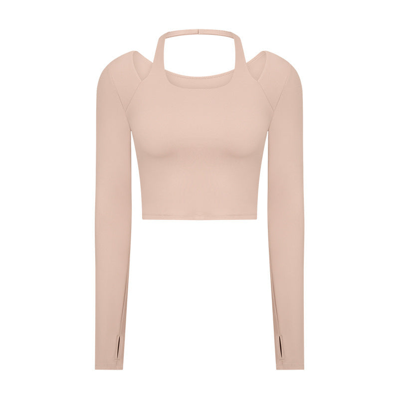 Halter Sports Long Sleeve With Chest Pad Slim-fit Yoga Wear Top - Clear Vision™️Glasses