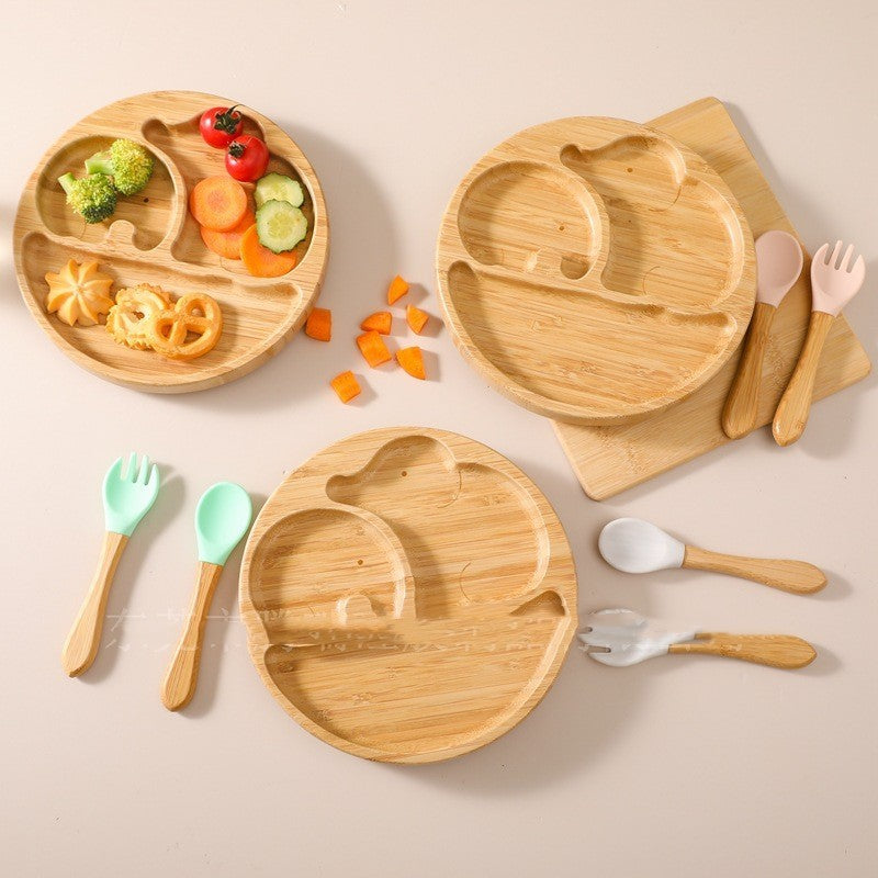 Children's Suction Cup Bamboo And Wood Dining Plate - Clear Vision™️Glasses