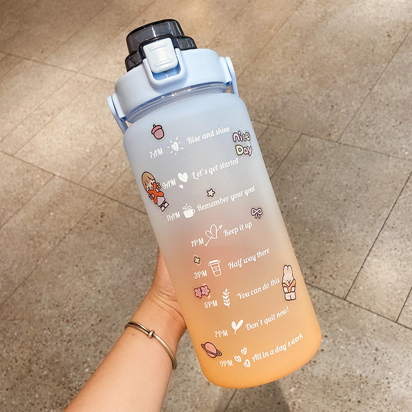 Stickers Water Bottle With Straw 2000ml Cute Portable Scale Bottle - Clear Vision™️Glasses