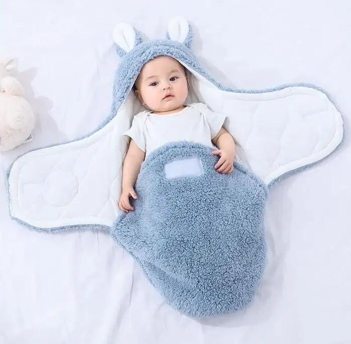 Super Soft Baby Sleeping Bag Fluffy Fleece Newborn Blanket Swaddle Blankets, Unisex Baby Wrap For Newborn Baby Boys Girls With Head-Protecting & Head-Supporting Function, Wearable Swaddle Sleep Sack - Clear Vision™️Glasses
